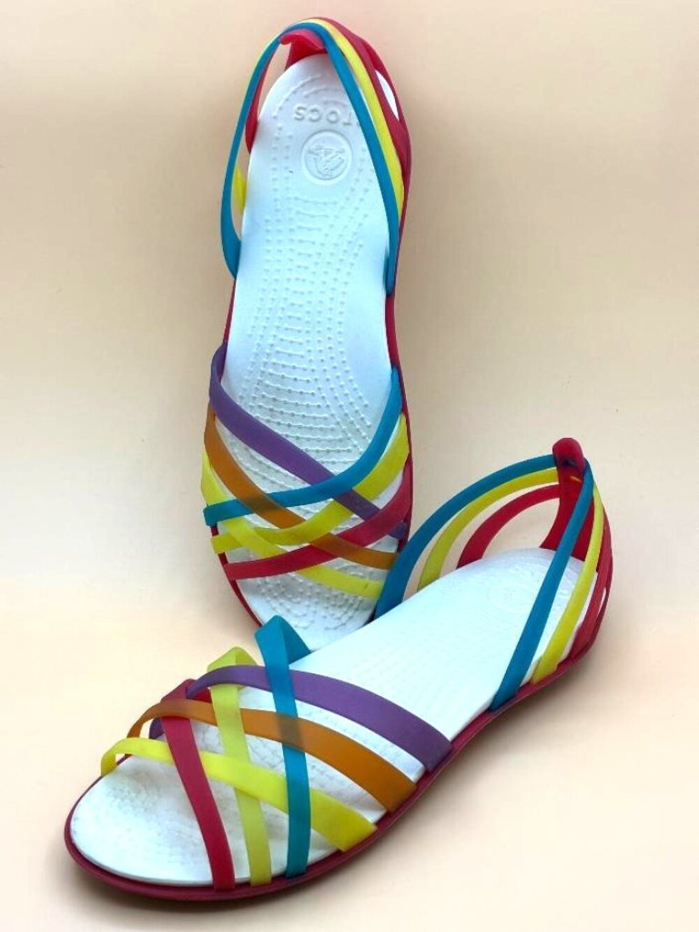 Crocs Huarache Isabella Flat Sandals Crisscross Jelly Crocs Multicolor Wmns sz 6